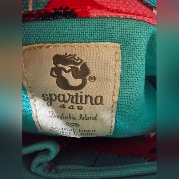 Spartina Island Tote Woven linen and leather Tote with leather Pom Pom charm NWT - Picture 4 of 16